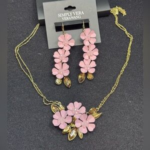 Simply Vera Wang 3d Pink Flower Statement Necklace & Earrings Set